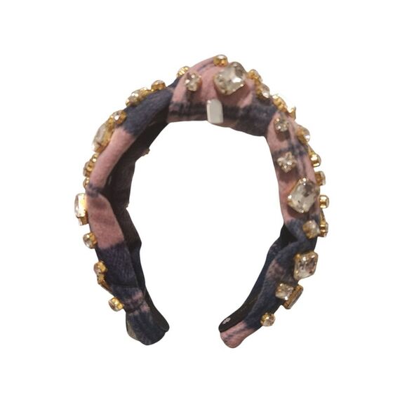 New Lele Sadoughi Plaid Knot Headband – Cotton Candy Pink Blue Crystals - Picture 2 of 4